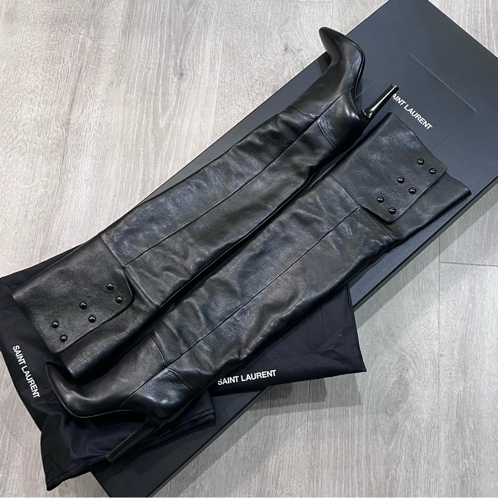 YSL Saint Laurent Over the Knee Boots Black - Picture 2 of 16